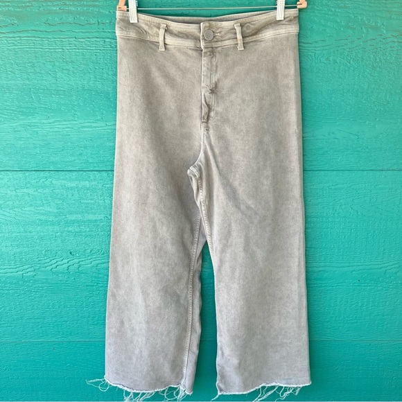ZARA HIGH WAIST WIDE LEG FRAY HEM LIGHT GRAY MARINE JEANS SIZE 12 - Picture 2 of 10